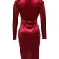 Velvet Long Sleeve Plunge Ruched Bodycon Dress