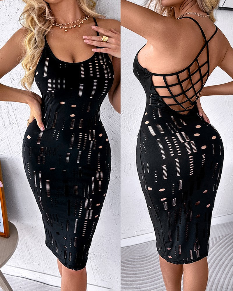 Hollow Out Fishnet Backless Bodycon Dress