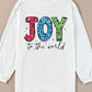 White JOY to the world Ribbed Crewneck Pullover Sweatshirt