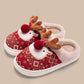 Fiery Red Christmas Cartoon Reindeer Plush Home Slippers