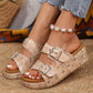 Pale Khaki Retro Buckle Studded Platform Slippers