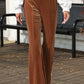 Chestnut Solid Color High Waist Flare Corduroy Pants