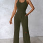 U Neck Bodysuit & Drawstring Cutout Wide Leg Pants Set