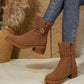 Chestnut Suede Buckle Decor Heeled Ankle Boots