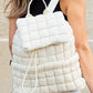 White Solid Flapped Quilted Puffer Backpack