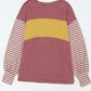 Fiery Red Colorblock Striped Bishop Sleeve Top