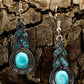 Silvery Western Turquoise Rhinestone Inlay Dangle Earrings