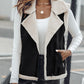 Pu Notched Collar Sleeveless Jacket Front Pocket Chain Fall and Winter Coat