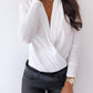 Solid Plunge Long Sleeve Ruched Casual Blouse