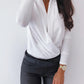 Solid Plunge Long Sleeve Ruched Casual Blouse