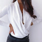 Solid Plunge Long Sleeve Ruched Casual Blouse