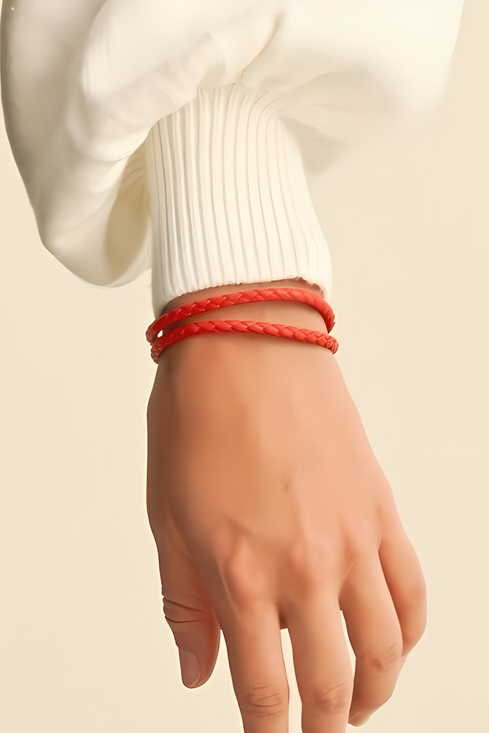 Red Clay Metal Decor PU Leather Braided Bracelet