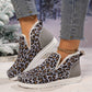 Dark Grey Leopard Print Ankle Patched Flat Winter Fur Boots