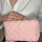 Pink Quilted Checkered Plush Zipped Makeup Bag