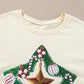 Apricot Christmas Tinsel Star Side Slits Colorblock Sweatshirt