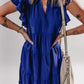 Bluing Ruffled Short Sleeve Collared V Neck Tiered Midi Dress