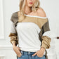 Khaki Exposed Seam Color Block Patchwork Top