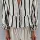 Black Stripe Crinckled Ruffled Sleeve Button up Loose Shirt