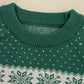 Green Christmas Snowflake Dotted Print Round Neck Sweater