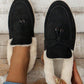 Black Suede Furry Lined Slip on Flat Shoes