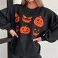 Black Halloween Pumpkin Face Pattern Drop Shoulder Sweater