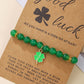 Blackish Green St Patricks Shamrock Beaded Elastic Bracelet