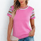 Bright Pink Contrast Printed Cap Sleeves Crewneck Sweater