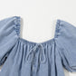 Myosotis Bubble Sleeve Square Neck Denim Babydoll Dress