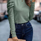 Green Buttoned Puff Long Sleeve Sheath Top