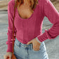 Rose U Neck Textured Long Sleeve Top