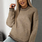 Pale Khaki Contrast Trim Mock Neck Drop Shoulder Sweater