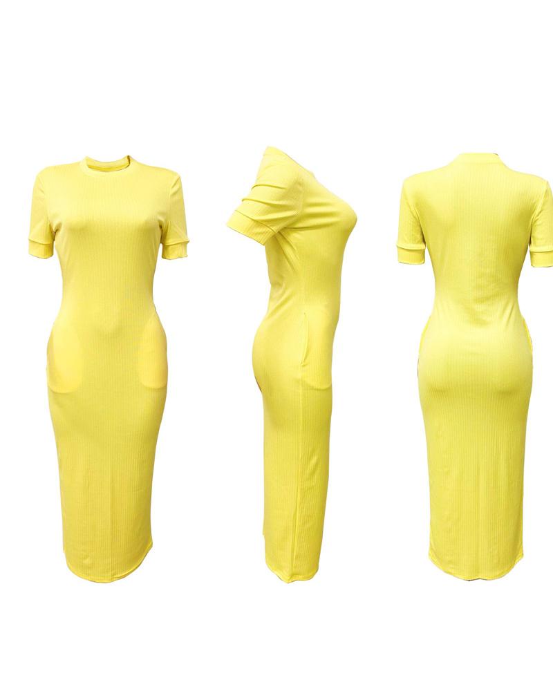 O neck Short Sleeve Bodycon Dress