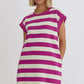 Rose Stripe Cap Sleeve Pocketed Shift T-shirt Dress