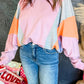 Light Pink Color Block Batwing Sleeve Loose Fit Sweatshirt