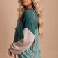 Green Color Block Long Sleeve Ribbed Loose Top