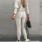 2PCS Long Sleeve Top & High Waist Drawstring Pants Set