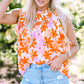 Orange Ruffled Sleeve Smocked Floral Top