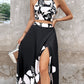 Plants Print Halter Top & Pleated Skirt Set