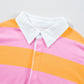 Yellow Stripe Color Block Polo Collar Sweatshirt