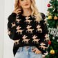 Black Christmas Reindeer Pattern Drop Shoulder Sweater