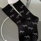 Black Bow Knot Print Ribbed Crew Socks