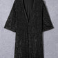 Black Sequin 3/4 Sleeve Open Front Duster Kimono