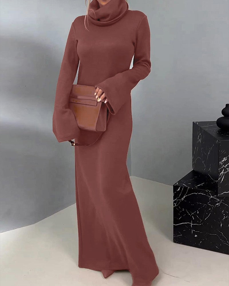 High Neck Bell Sleeve Maxi Dress