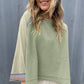 Meadow Mist Green Waffle Knit Wide Bracelet Sleeve Patchwork Raglan Top