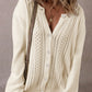 Apricot Pleated Sleeve Hollow Detail Button Sweater Cardigan