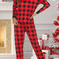 Fiery Red Christmas Reindeer Printed Long Sleeve Lounge Set