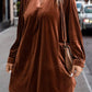 Coffee Plus Size V Neck Collared Pleated Back Rounded Hem Velvet Dress