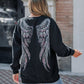 Rhinestone Letter Wings Pattern Crewneck Drop Shoulder Sweatshirt