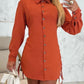 Side Drawstring Buttoned Roll Up Sleeve Shirt Dress