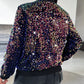 Allover Sequin Baseball Collar Jacket Zip Up Casual Coat